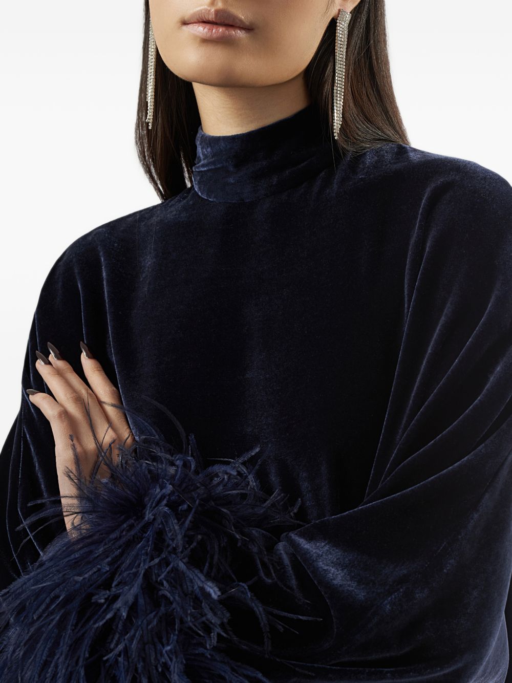 Kaftano Velvet Vegas in Velluto con Piume TMFA2623 653 MIDNIGHT BLU TALLER MARMO 