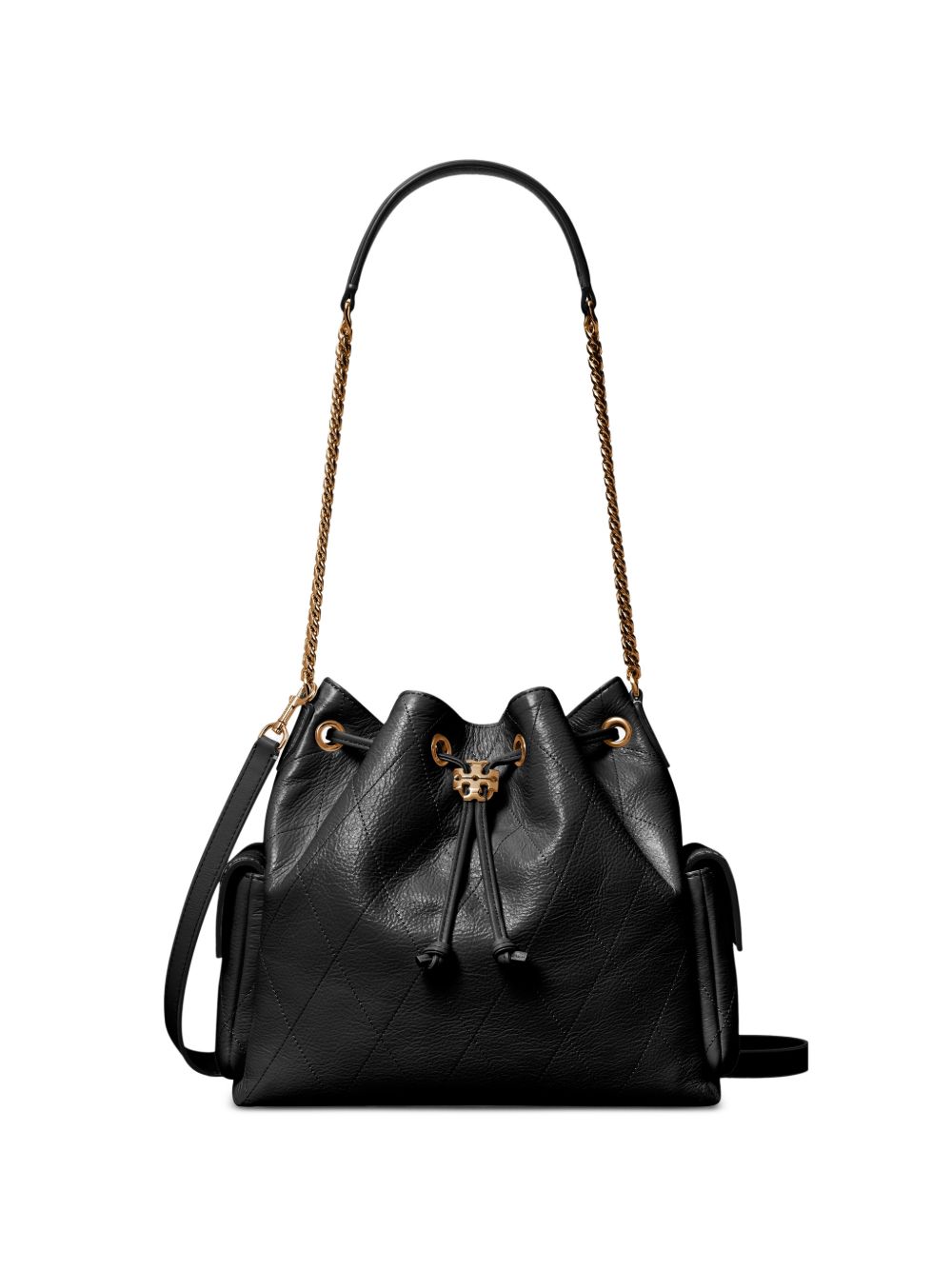 Charlie Quilted Drawstring Shoulder Bags 185831 001 BLACK TORY BURCH 