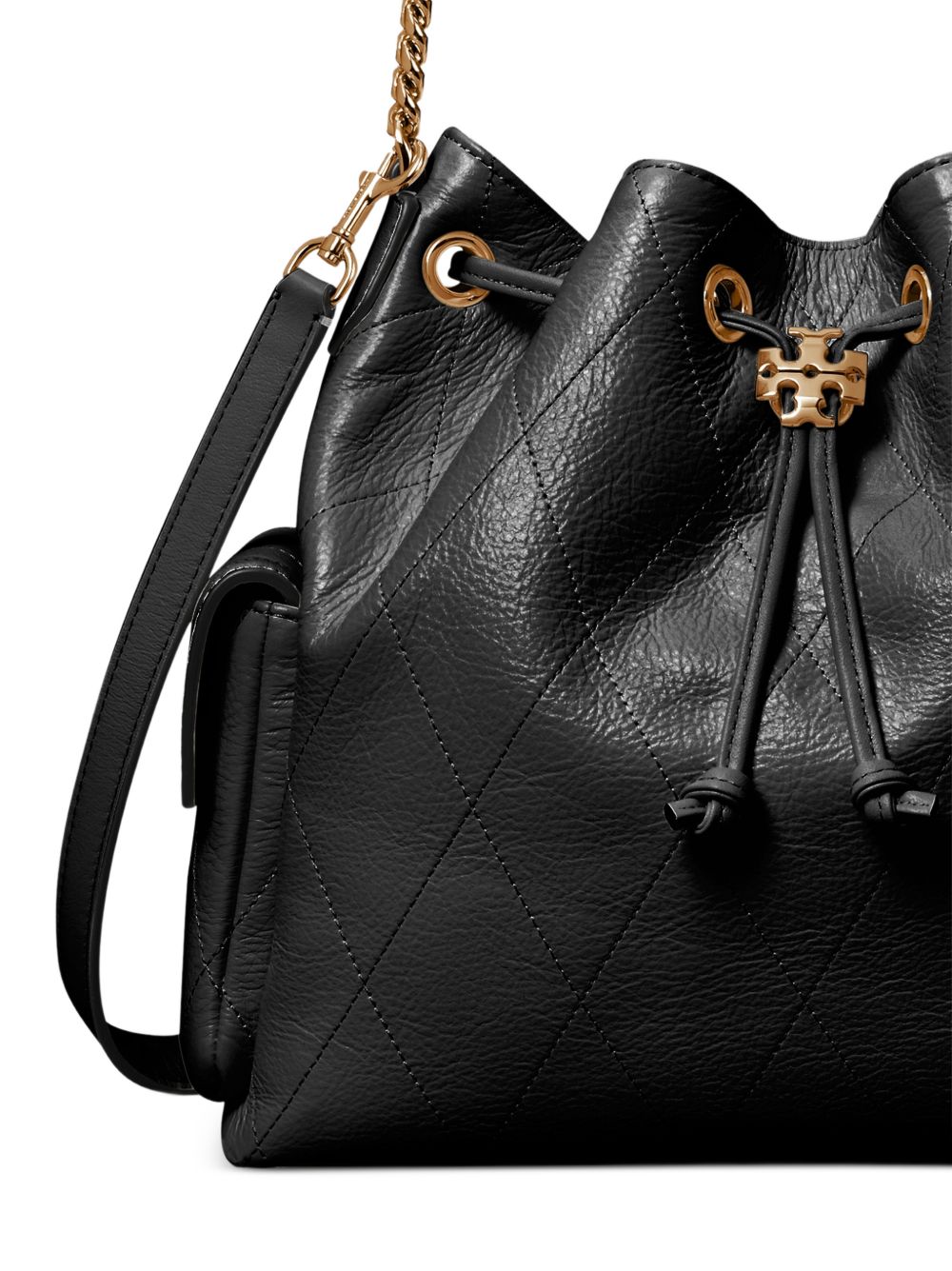 Charlie Quilted Drawstring Shoulder Bags 185831 001 BLACK TORY BURCH 