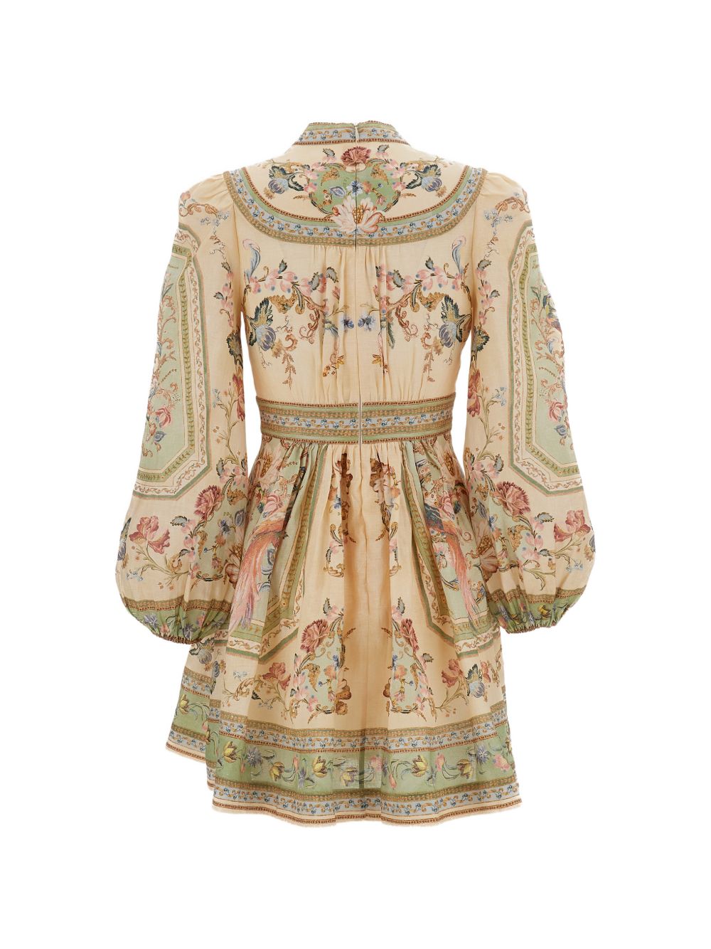 Roselight Plunge Mini Dress<BR/> 0932DSS264 SAGE TAPESTRY FLORAL ZIMMERMANN 
