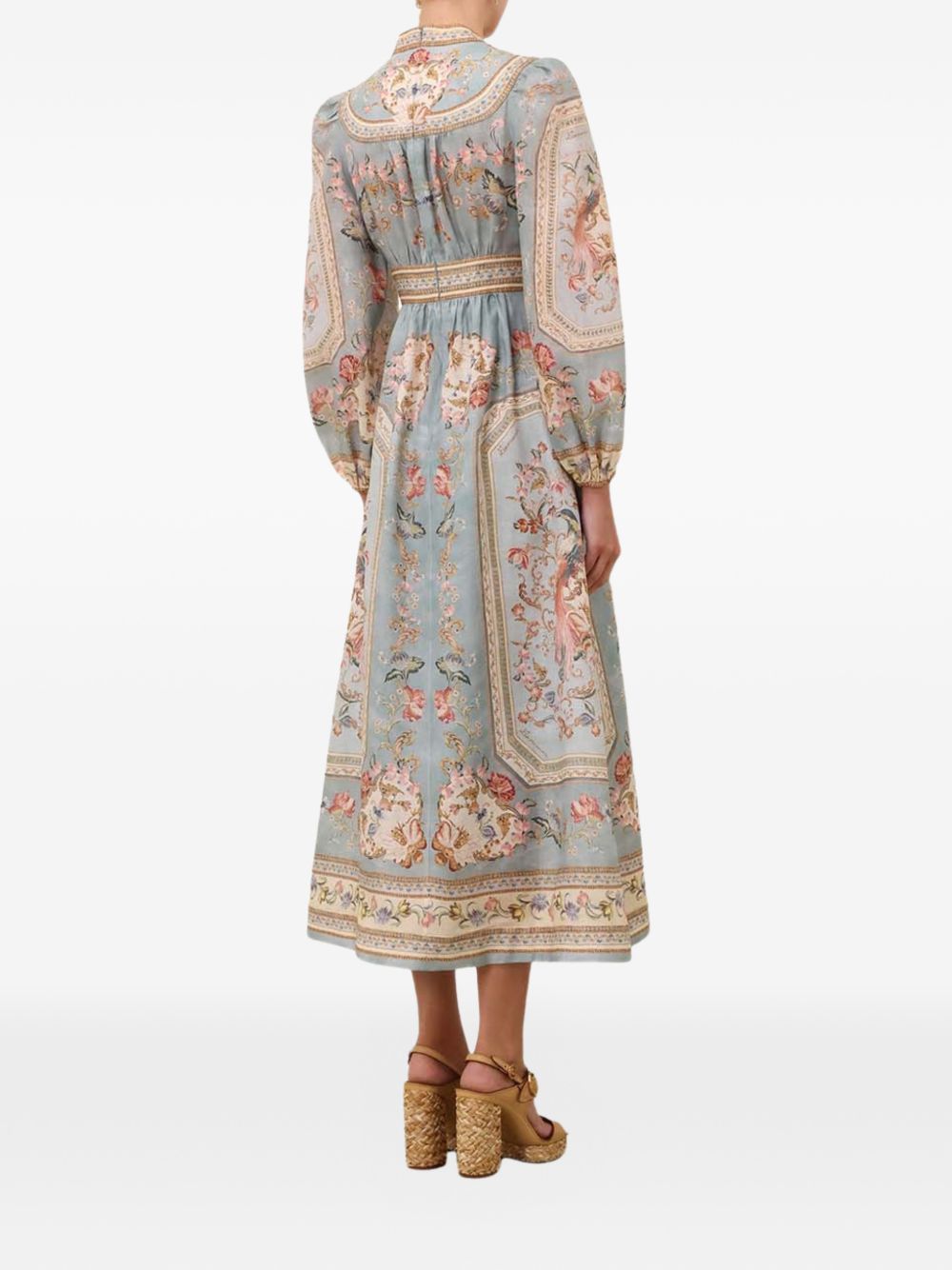 Roselight Plunge Midi Dress<BR/> 3501DSS264 BLUE TAPESTRY FLORAL ZIMMERMANN 