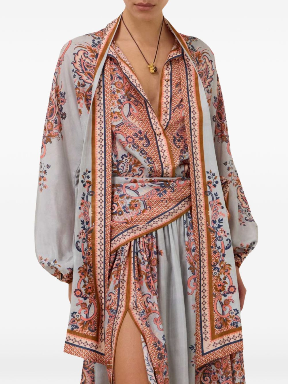 Aster Tie Neck Blouse 4461TSS261 BLUE PAISLEY FLORAL ZIMMERMANN 