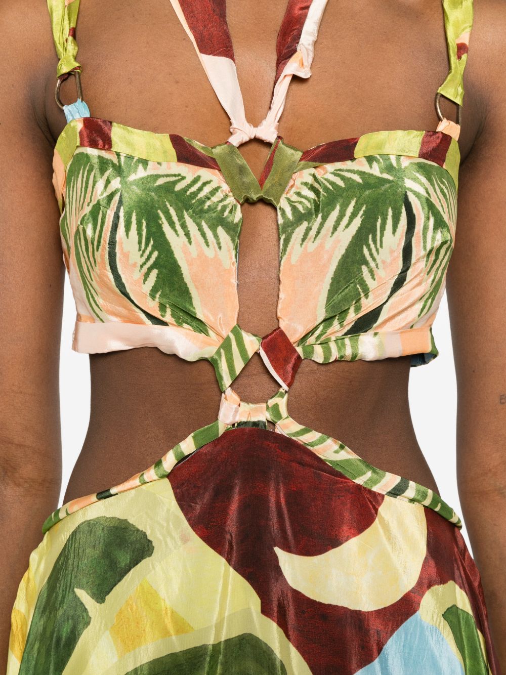 Multicolor Tropical Painting Cut-Out Buckles Maxi Dress 349023 26098 TROPICAL FARM RIO 