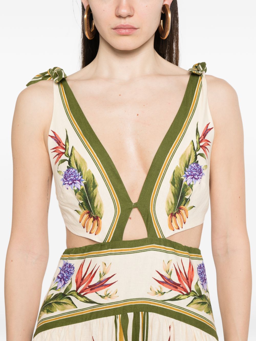 Abito lungo in misto lino con cut-out 349087 26100 TROPICAL SCARF FARM RIO 