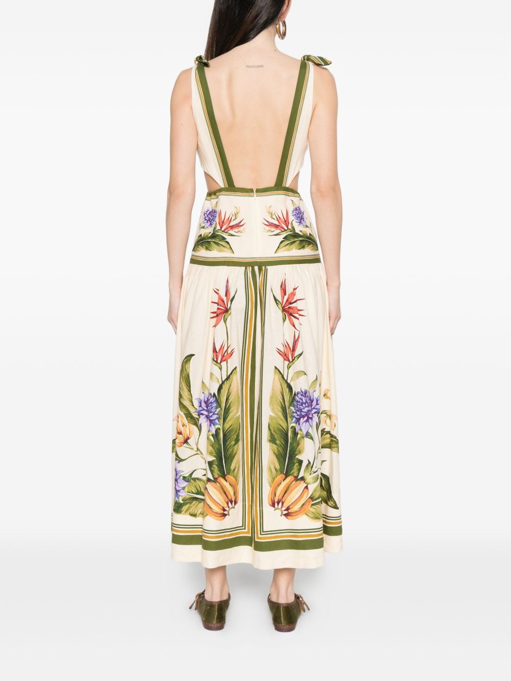 Abito lungo in misto lino con cut-out 349087 26100 TROPICAL SCARF FARM RIO 