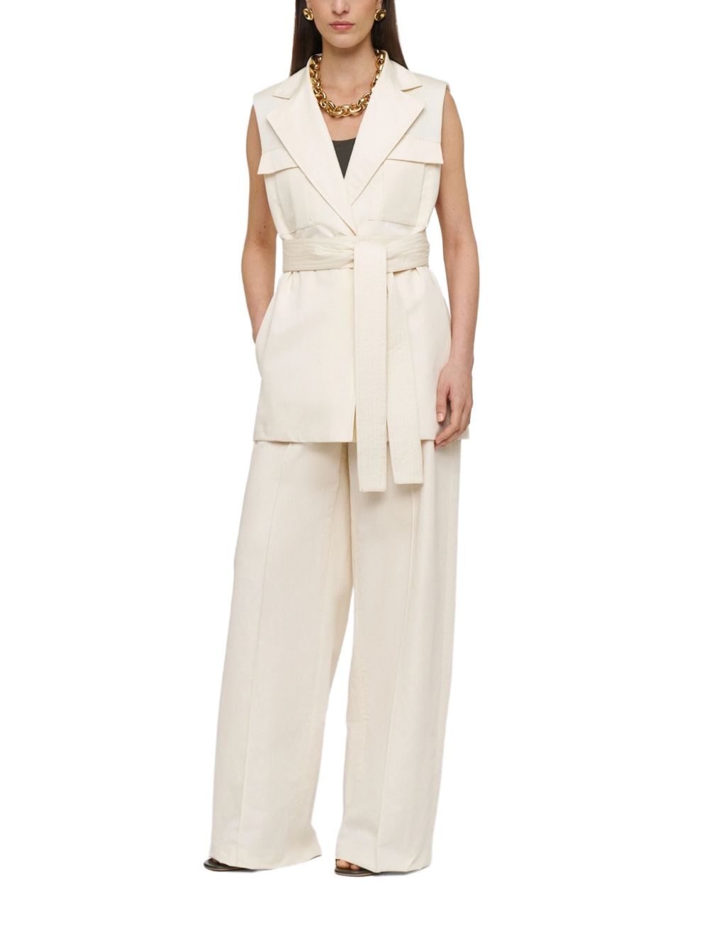 Diafa Cotton Linen Sleeveless Jacket JF009694 0287 MARBLE JOSEPH 