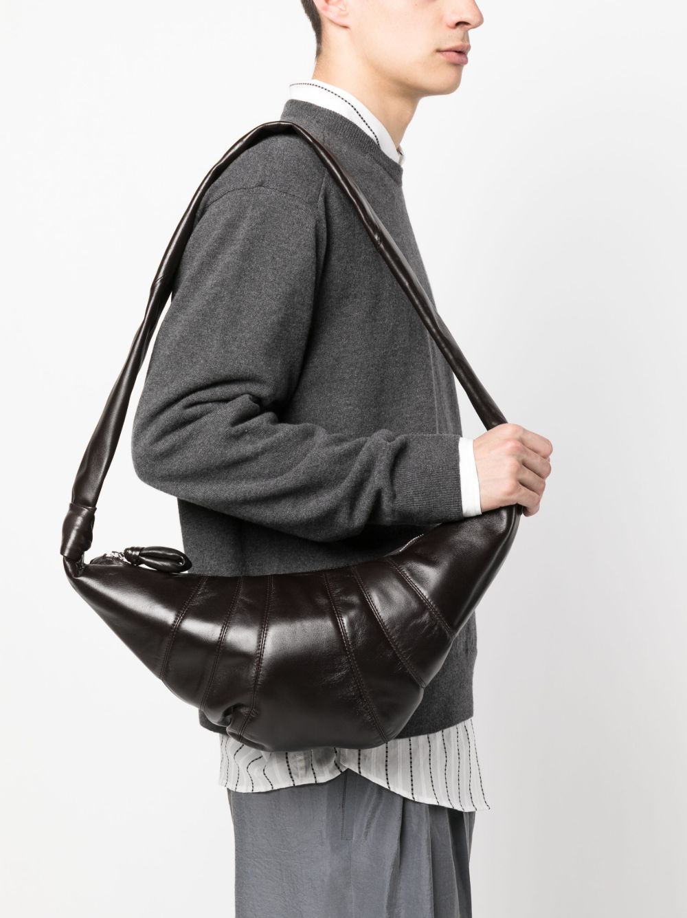 Medium Croissant Bag in Leather BG0001LL095 BR490 DARK CHOCOLATE LEMAIRE 