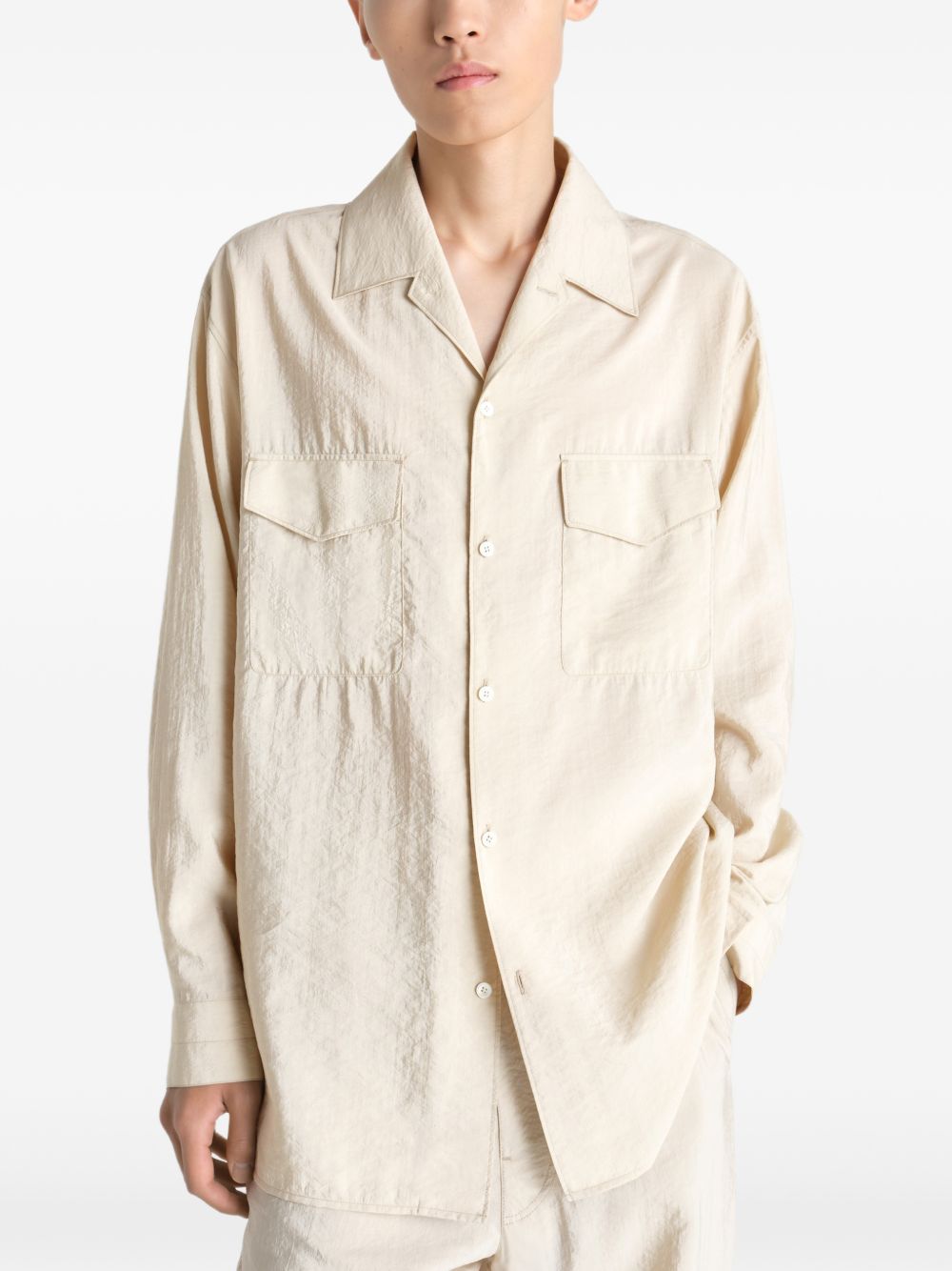 Convertible Collar Shirt in Dry Silk SH1233LF1308 BG235 OAT MILK LEMAIRE 