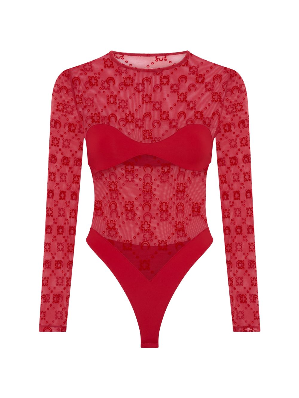 Moonogram Mesh Flock Bodysuit Top WTO474ACJER0005 RD11 RIBBON RED MARINE SERRE 