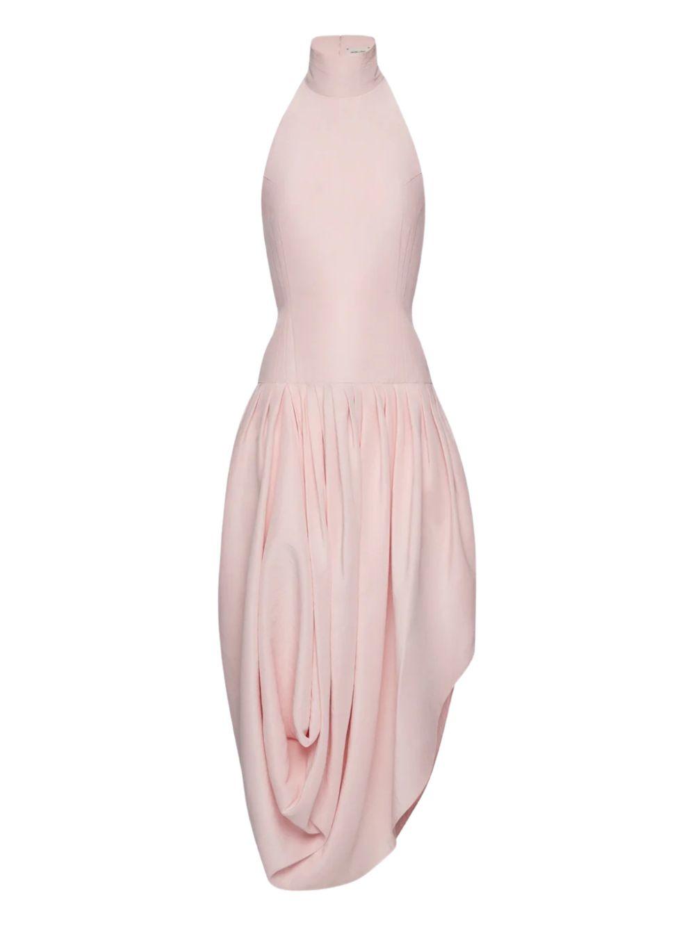 Long Draped Silk Halterneck Dress 278426 PINK MAGDA BUTRYM 