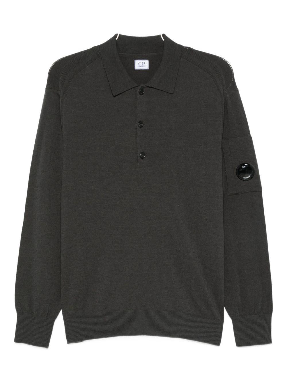 Extrafine Merino Wool Polo Sweater 19CMKN038A005528A 978 DARK SHADOW CP COMPANY 