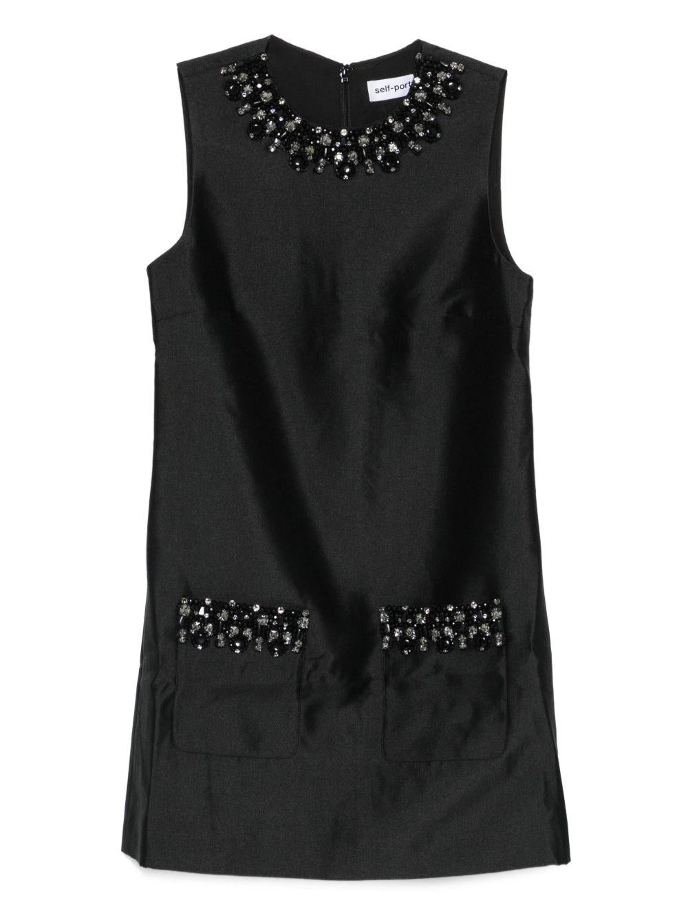 Black Taffeta Embellished Trim Mini Dress AW25061SB BLACK SELF-PORTRAIT 