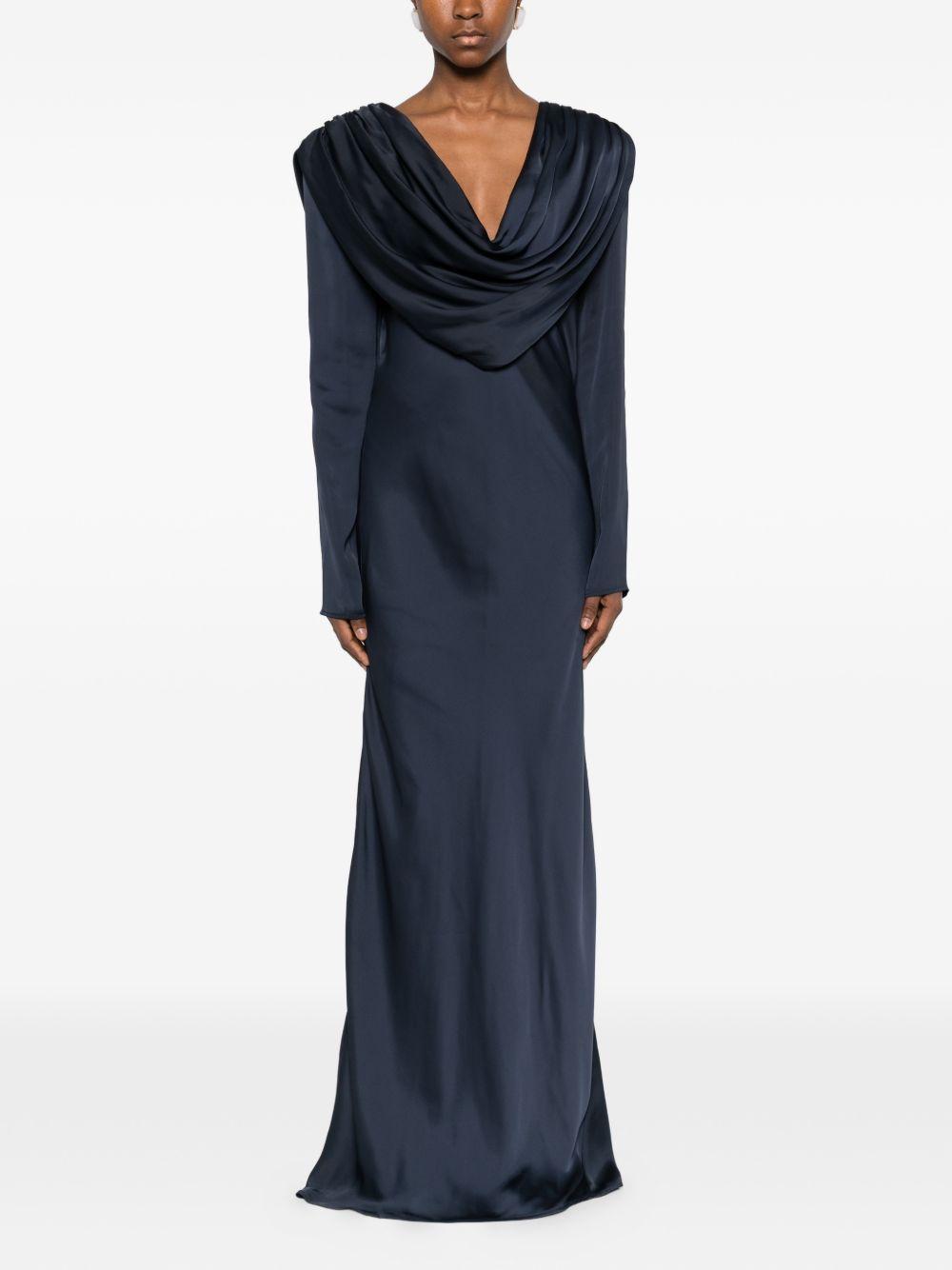 Satin Maxi Drapy Dress Dark Blue 1154392318 2318 SKY CAPTAIN ROTATE 