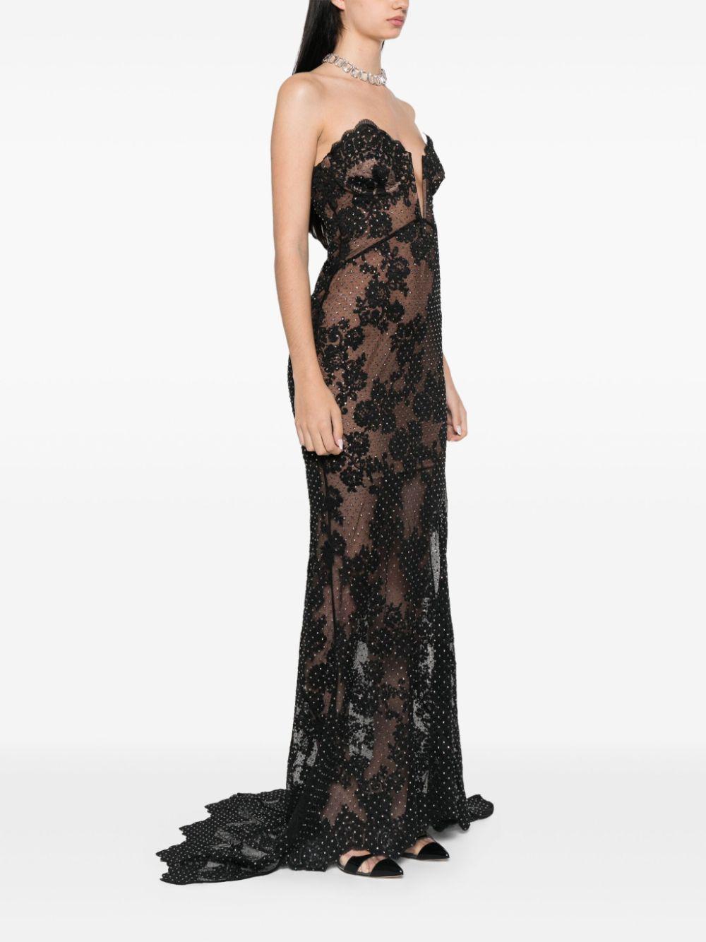Rhinestoned lace maxi dress RS25201XB BLACK SELF-PORTRAIT 