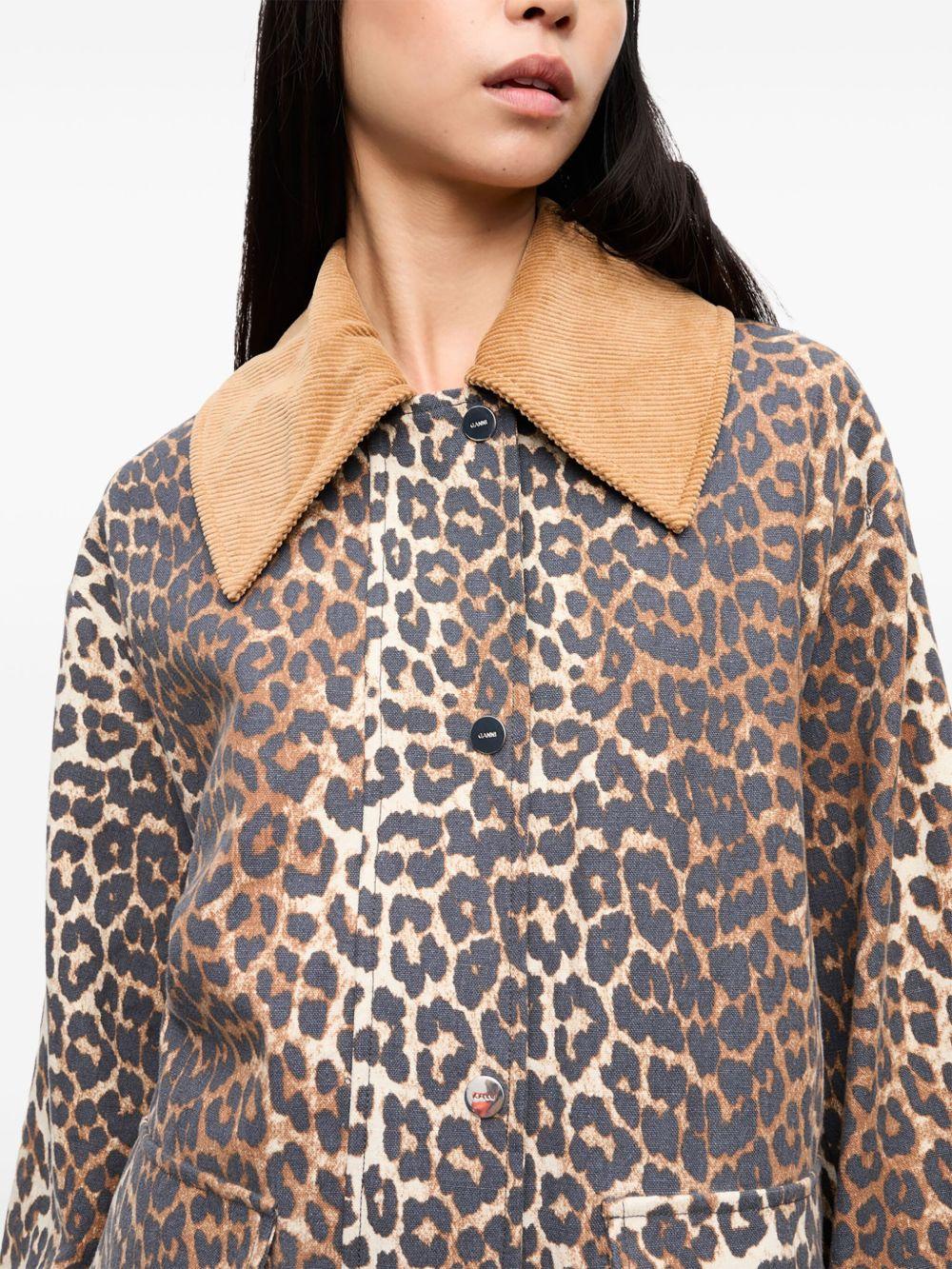 Leopard Printed Canvas Midi Jacket W0391 859 ALMOND MILK GANNI 