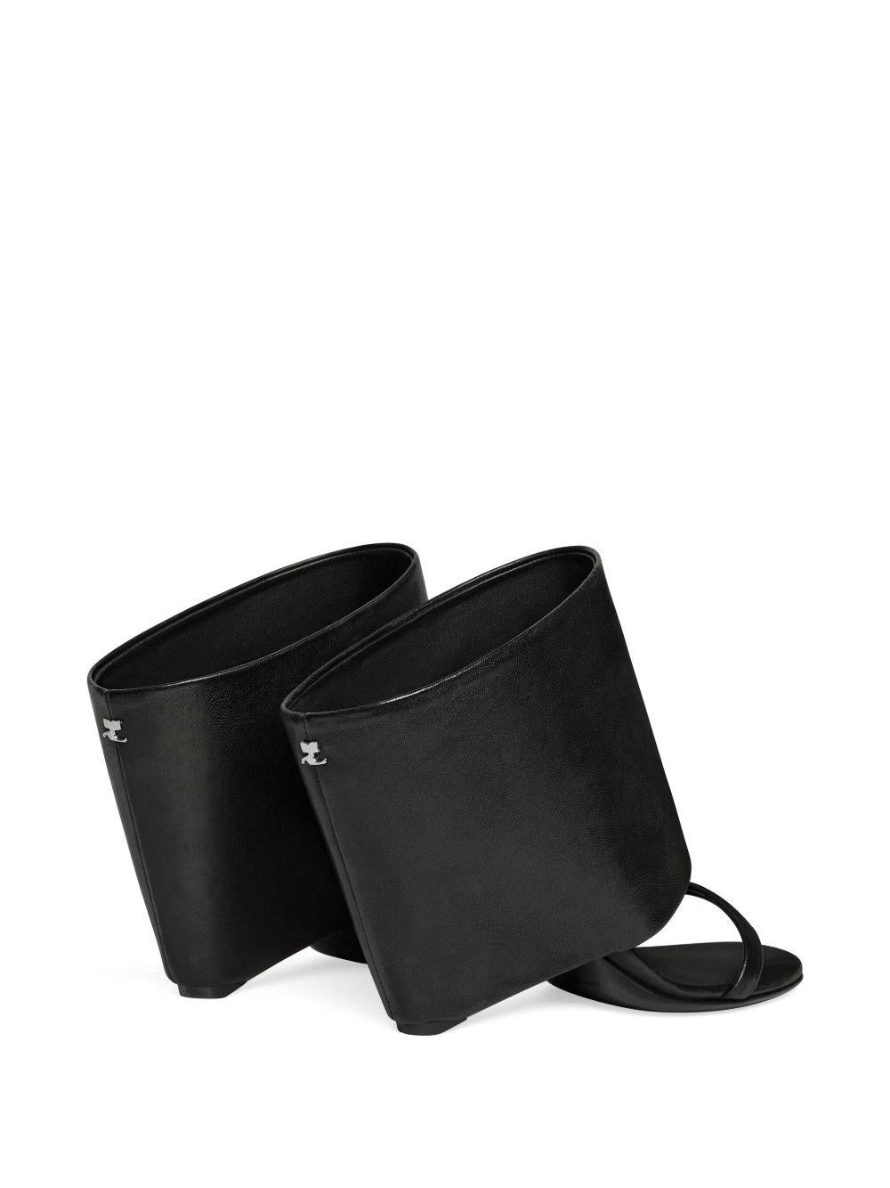 Oblique Wedged Leather Mules 225SSD037AG0030 9999 BLACK COURREGES 