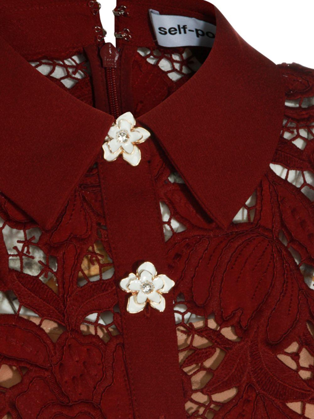 Mini abito in pizzo bordeaux PF26111SABU BURGUNDY SELF-PORTRAIT 