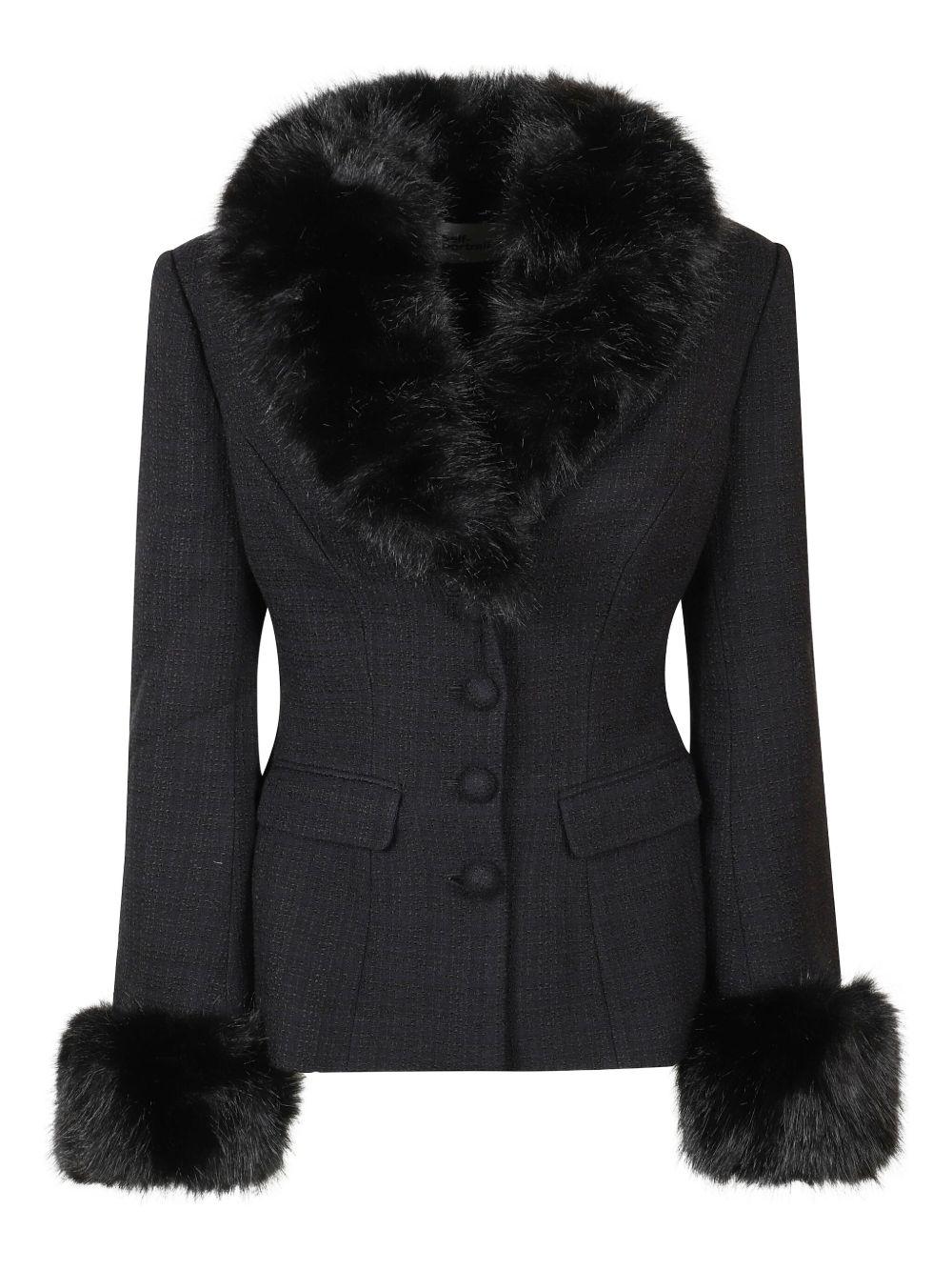 Black Tailored Boucle Fur Jacket AW25088JAB BLACK SELF-PORTRAIT 