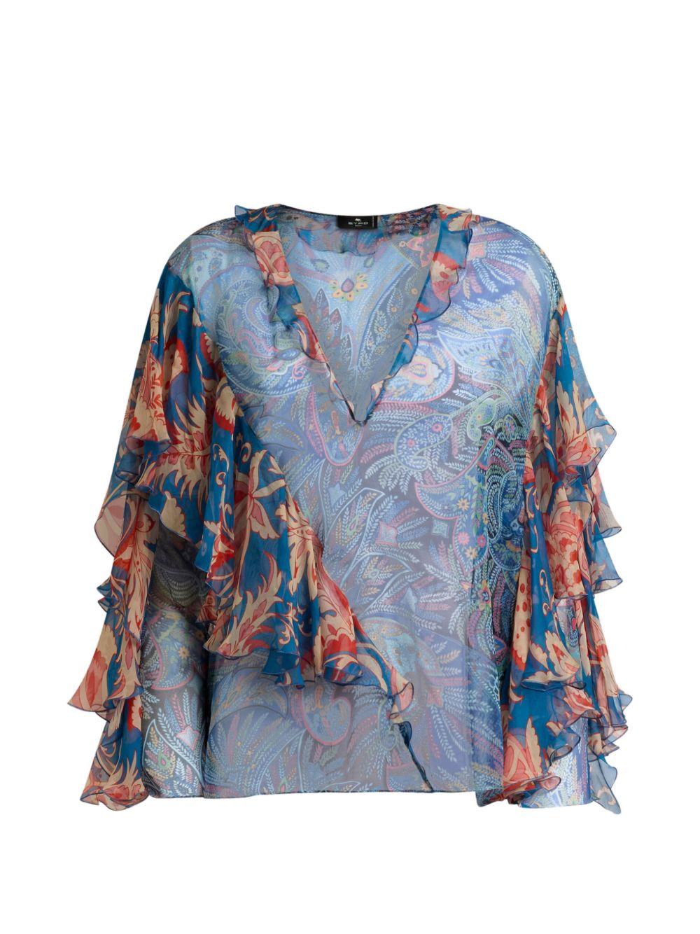 Blusa in seta a maniche lunghe con volant e motivo floreale WRJA017799SA1Q7 X0887 ETRO 