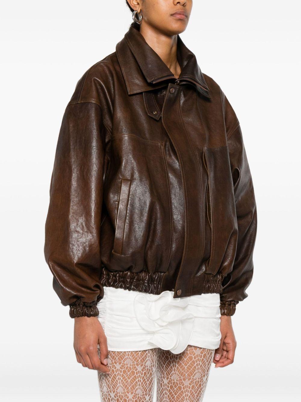 Snap-collar leather aviator jacket 298725 BROWN MAGDA BUTRYM 