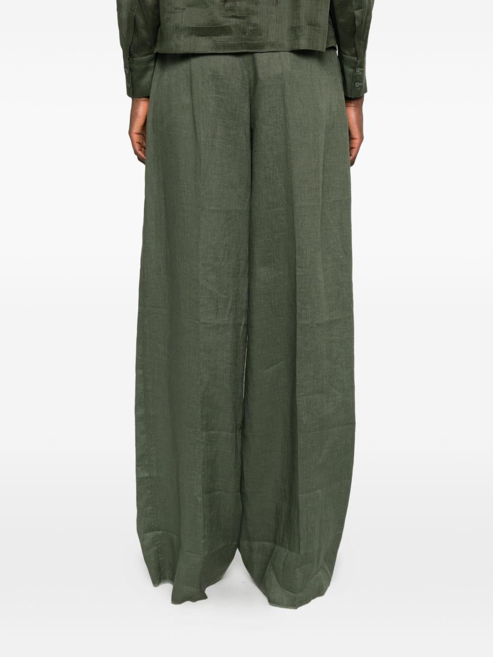 Pantaloni In Tela Ramie Lavato MSTCALI 061 VERDE MILITARE MAX MARA STUDIO 