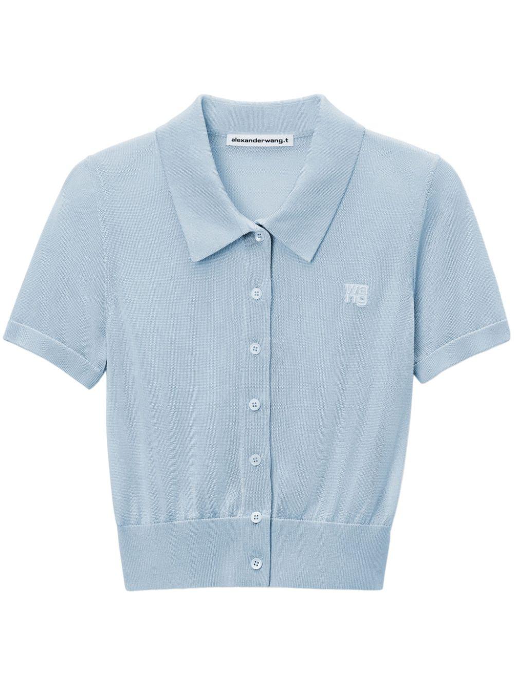 Cardigan polo in viscosa con logo ricamato 4KC1253077 464A ARIEL BLUE ALEXANDER WANG 