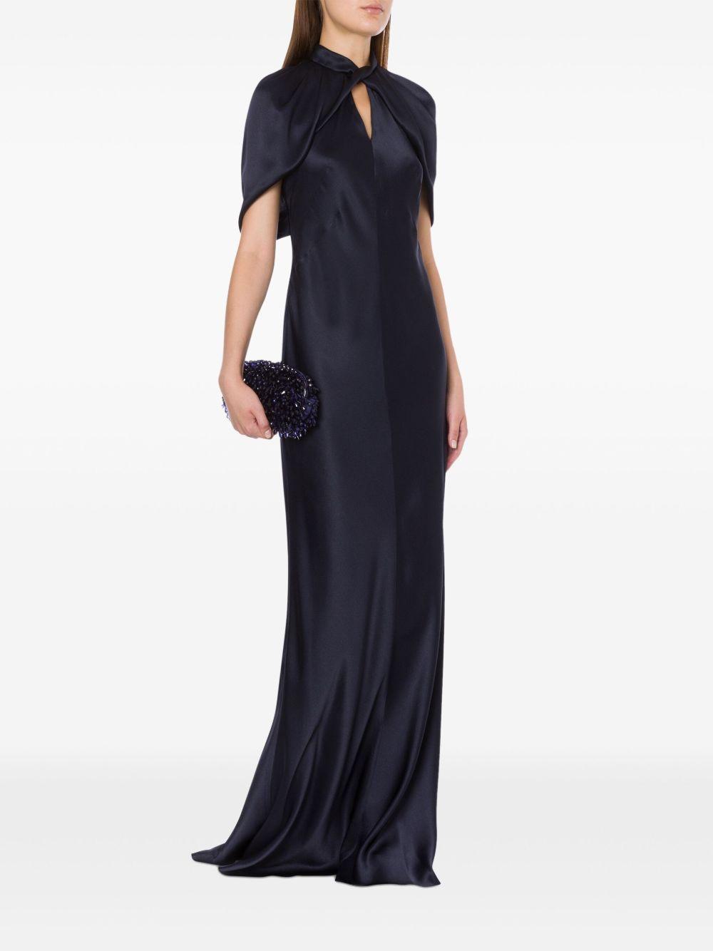 Abito in raso con maniche a mantella<BR/><BR/> J04031619 0510 BLUE ALBERTA FERRETTI 