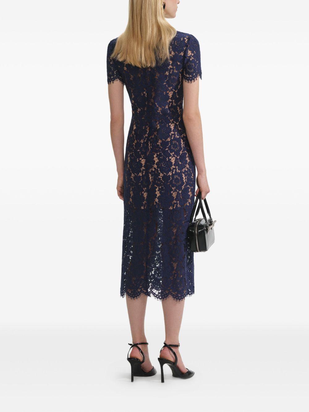 Abito midi in pizzo blu navy con colletto a contrasto<BR/> PF25020MBL BLUE SELF-PORTRAIT 