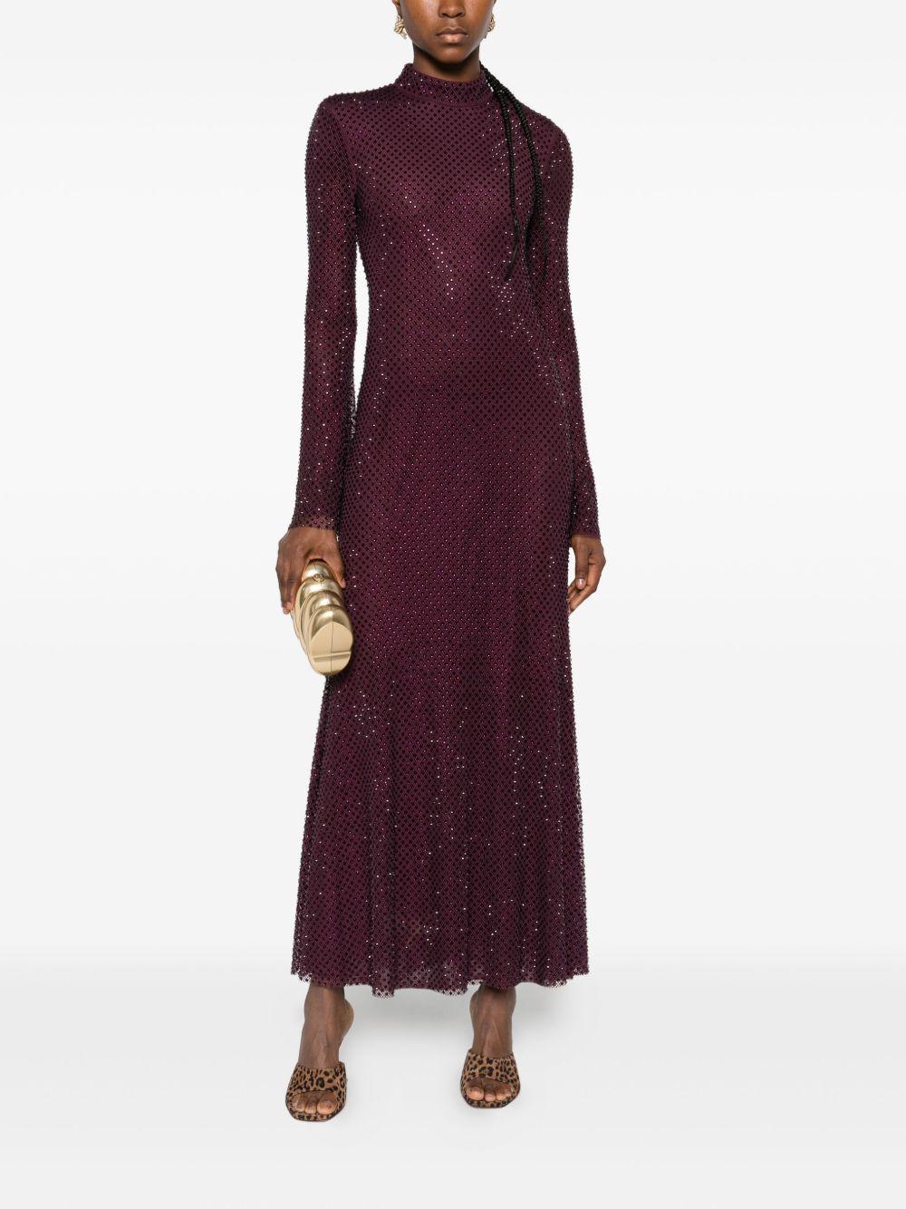 Midi Dress in Reticolo Burgundy con Strass SC25031MBU BURGUNDY SELF-PORTRAIT 
