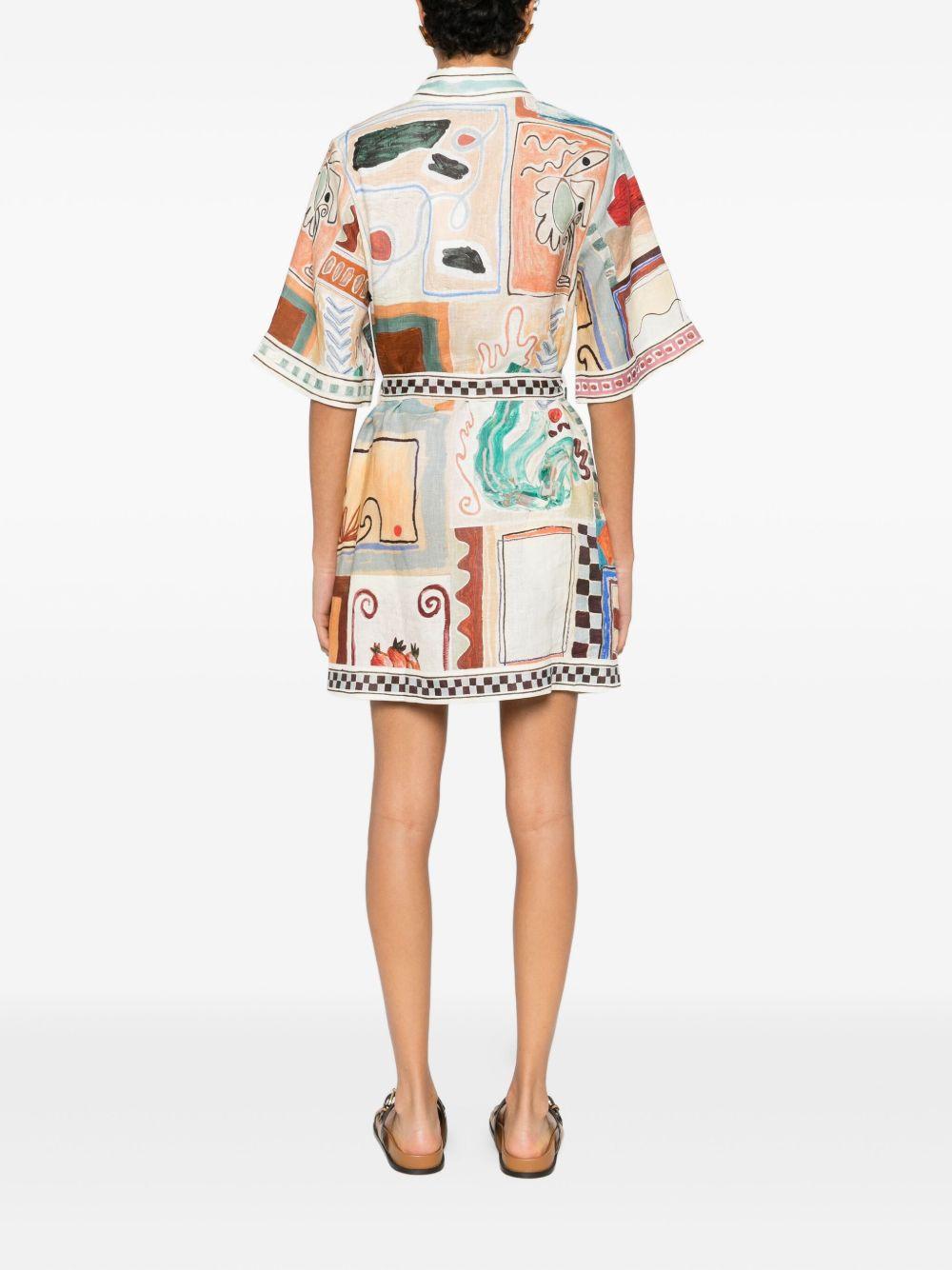 Michelle Mini Dress in lino 6308D MULTI ALEMAIS 