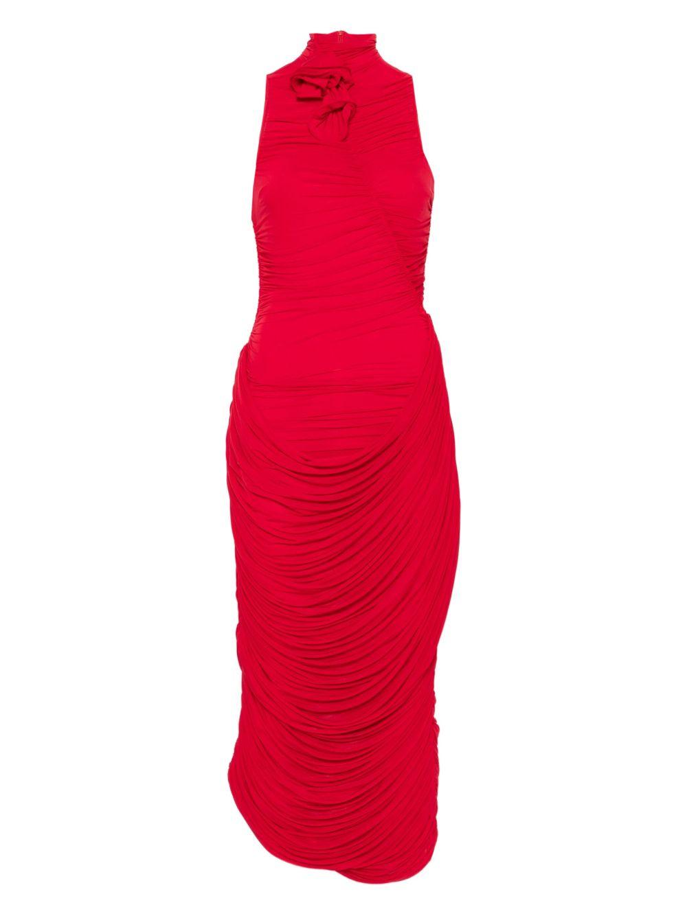 High-Neck Draped Midi Dress in Red 238925 RED MAGDA BUTRYM 
