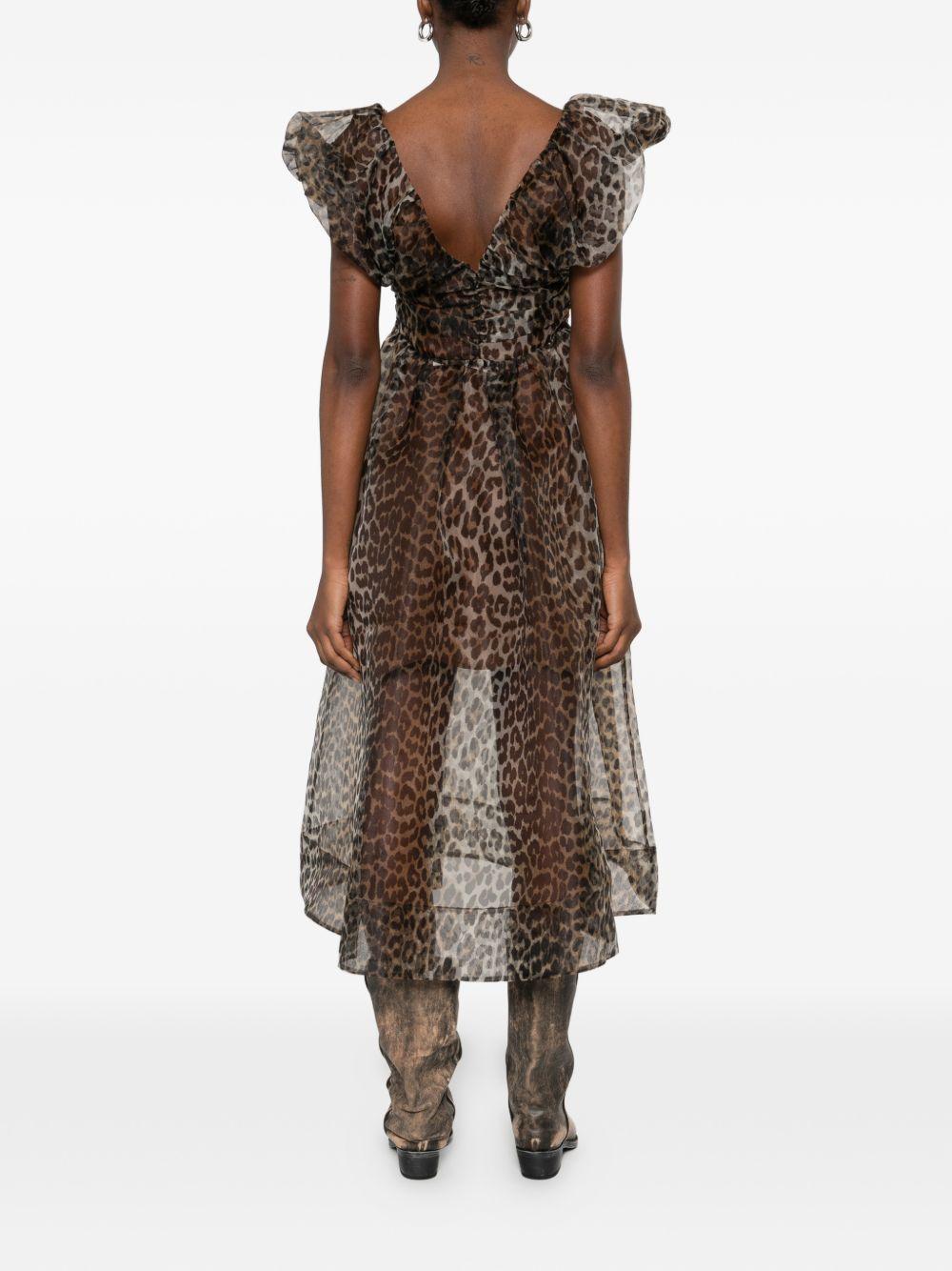 Printed Textured Organza Long Ruched Dress A1030248 859 ALMON MILK GANNI 