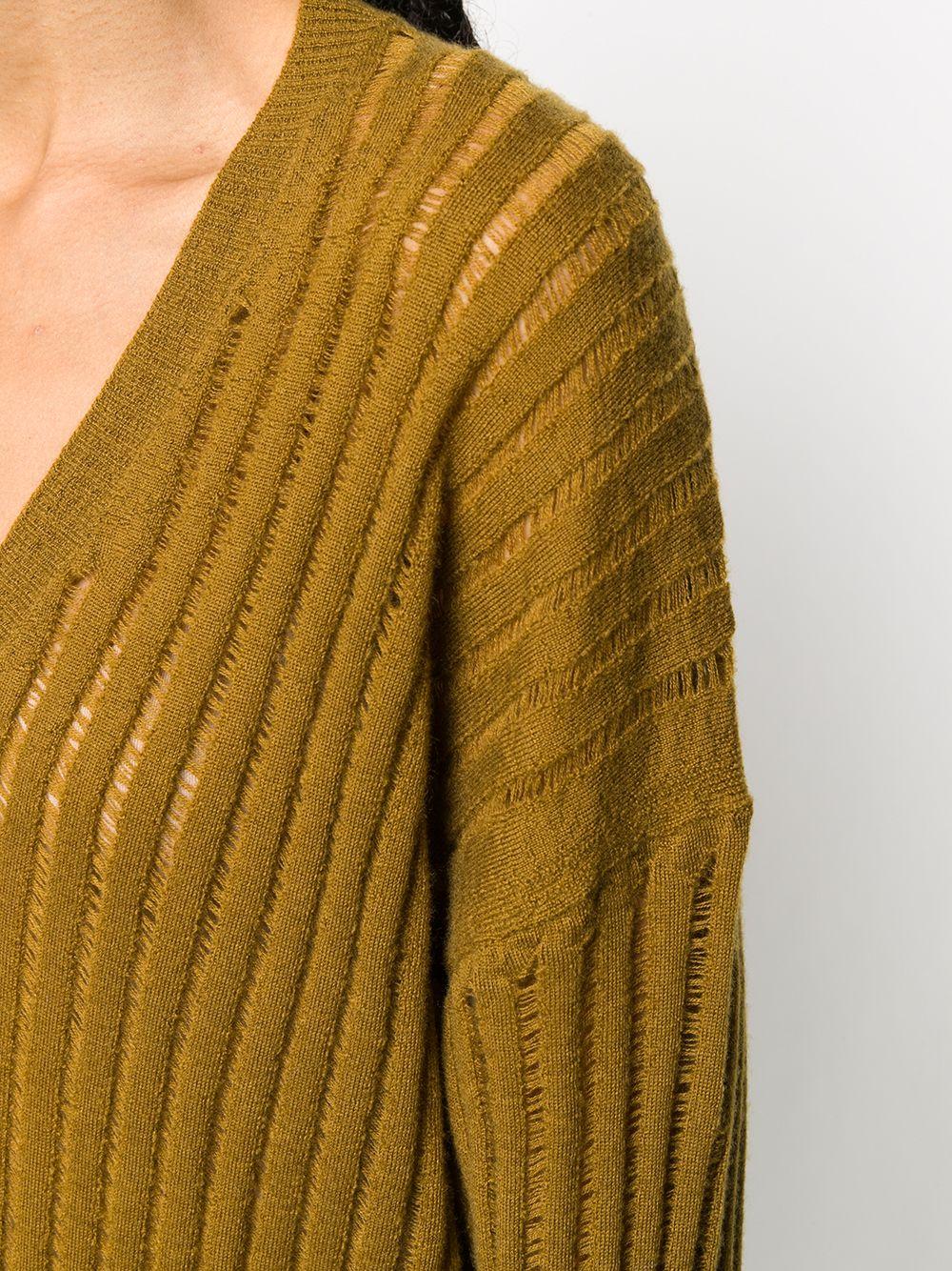V-Neck Semisheer Distressed Knit UK7126 UW240 MUSTARD UMA WANG 