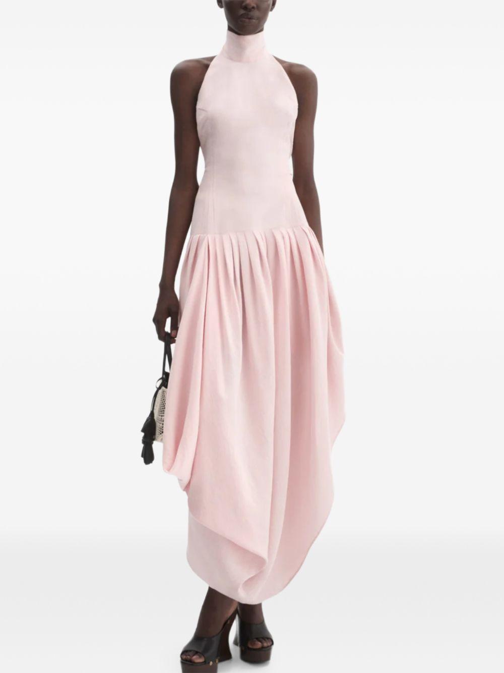 Long Draped Silk Halterneck Dress 278426 PINK MAGDA BUTRYM 