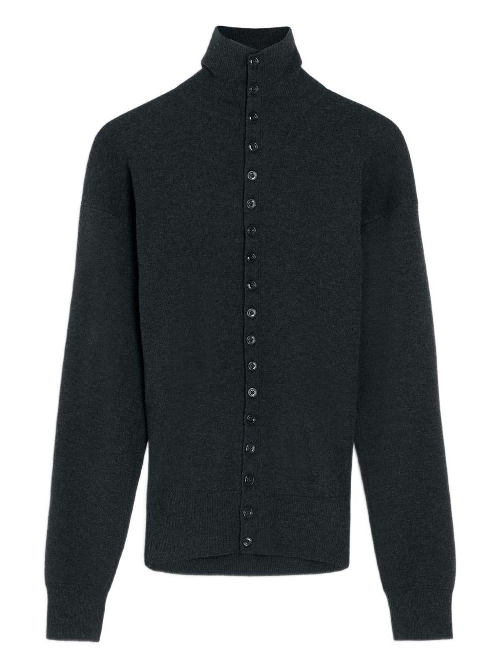 Buttoned Fitted Cardigan - Fine Wool TO1431LK1045 BK981 ANTRACITE MELANGE LEMAIRE 