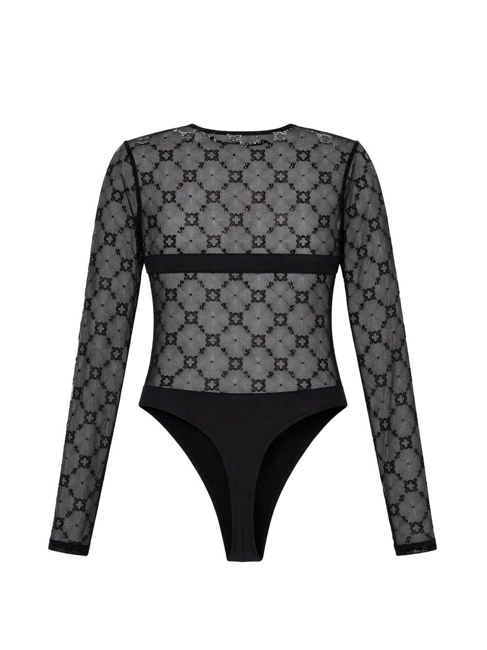 Moonogram Mesh Flock Bodysuit Top WTO474ACJER0005 BK9 BLACK MARINE SERRE 