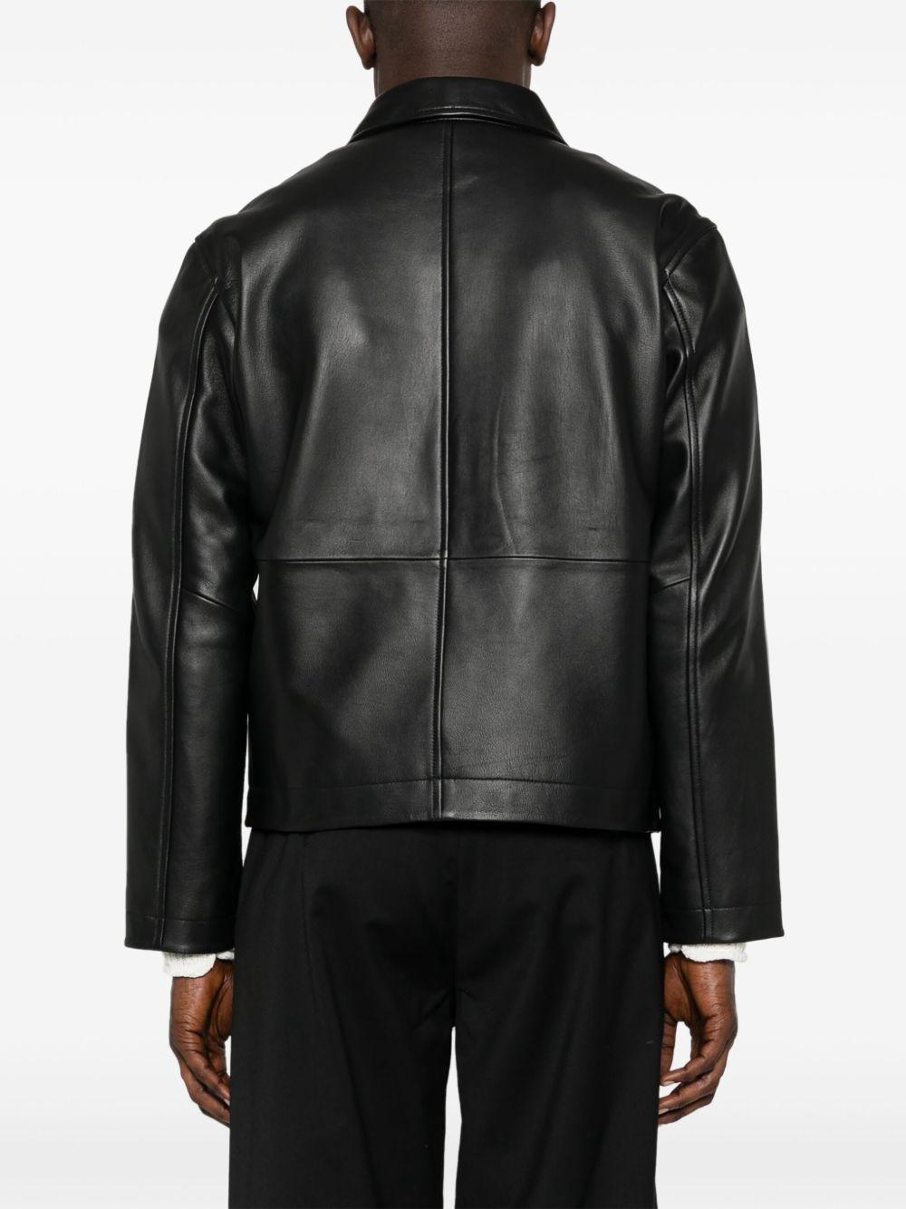 Zip-up leather jacket 6027 999 BLACK SUNFLOWER 