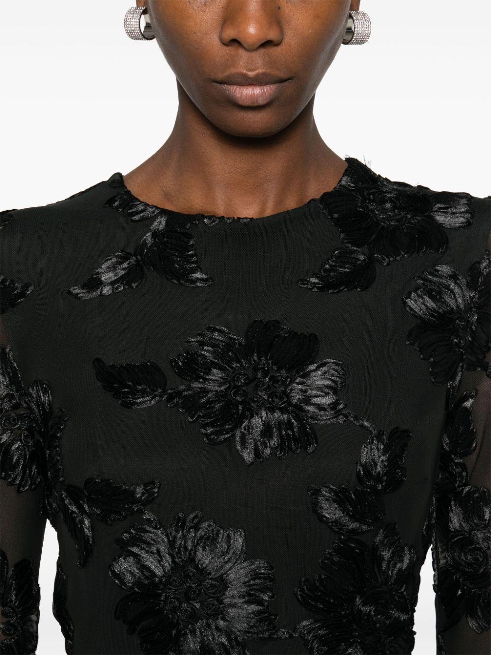 Abito corto a rete con ricamo a fiori 113226100 100 BLACK ROTATE 