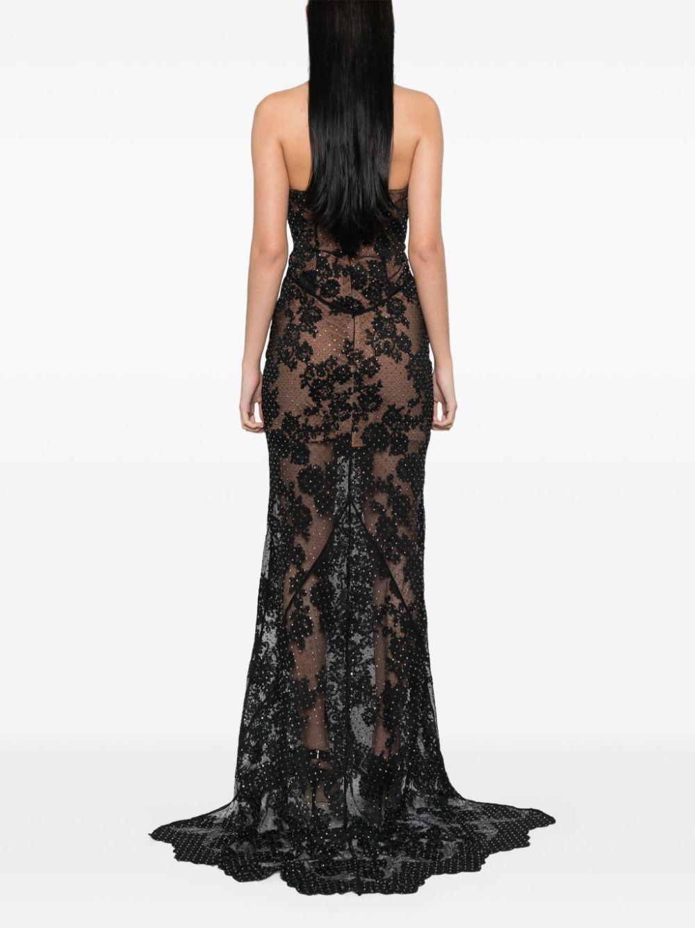 Rhinestoned lace maxi dress RS25201XB BLACK SELF-PORTRAIT 