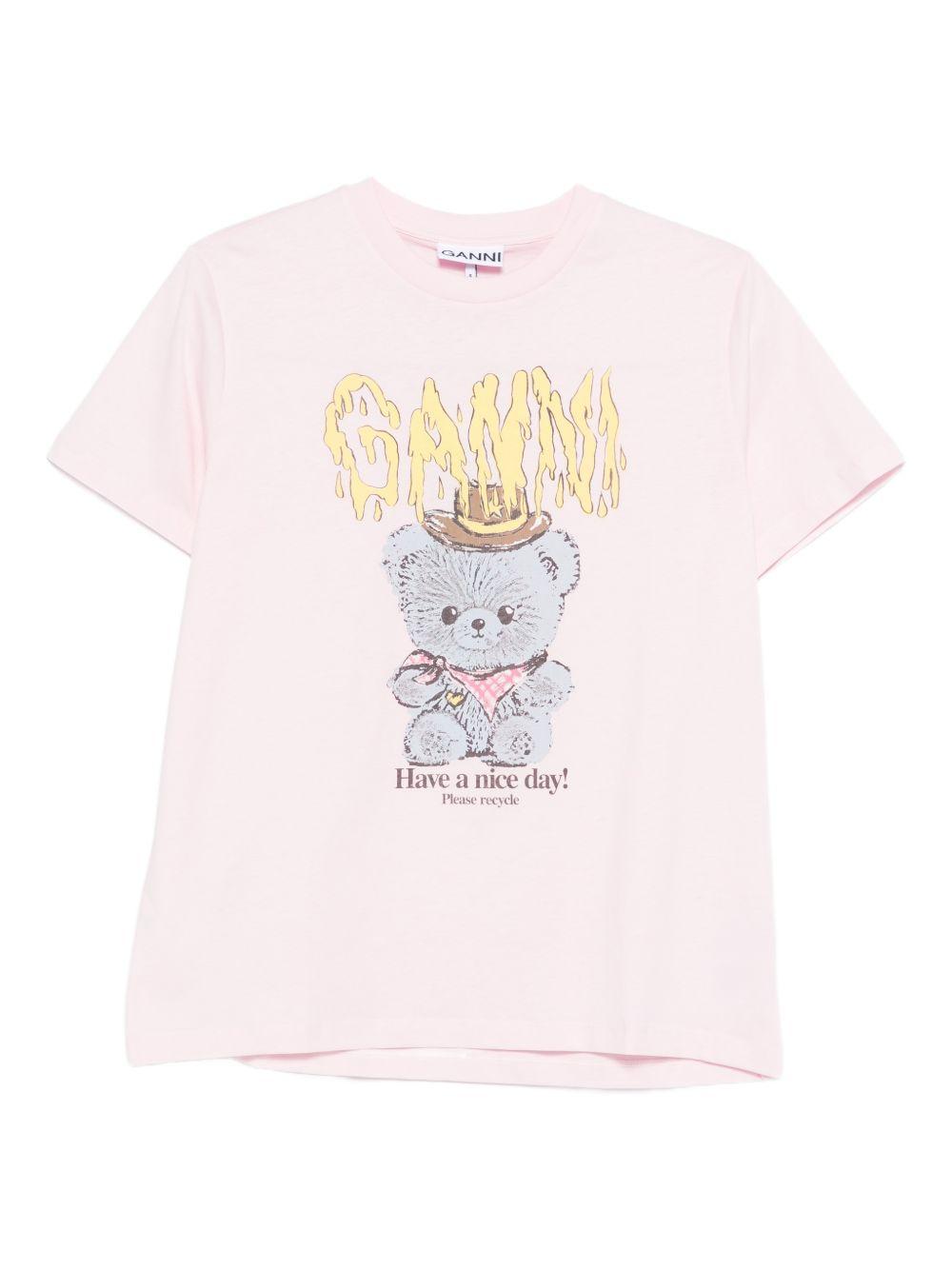 T-Shirt Cowboy Bear Print A1050074 868 CHALK PINK GANNI 