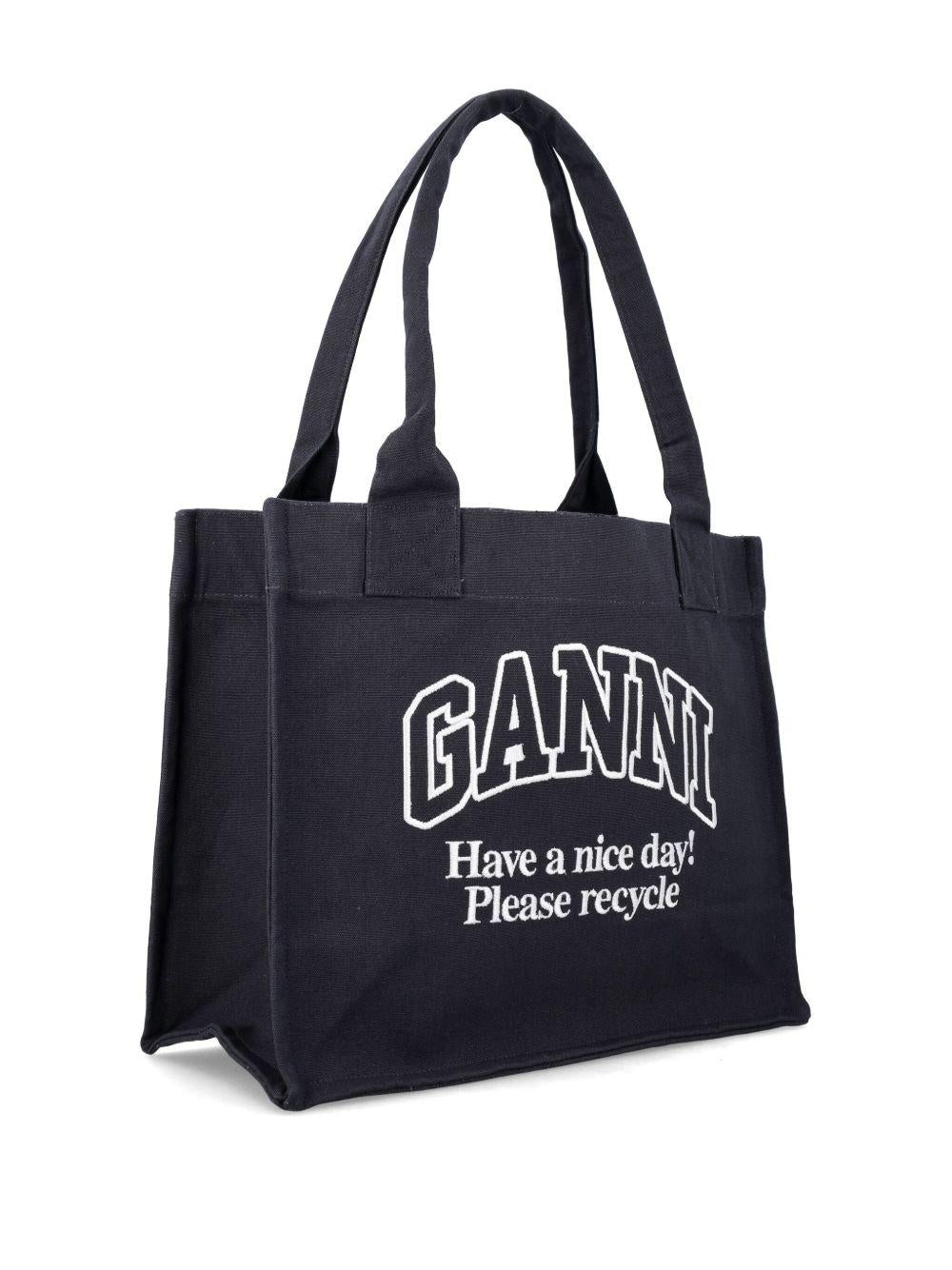 Black Contrasted Logo Large Canvas Tote A6647 252 PHANTOM GANNI 