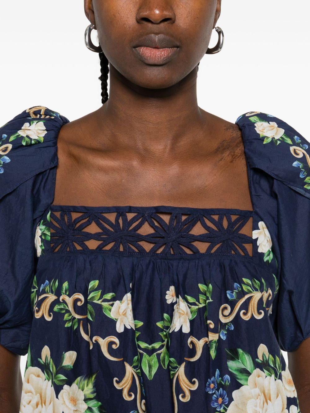 Blue Flower Tapestry Yoke Blouse 336470 25034 FLOWER TAPESTRY FARM RIO 