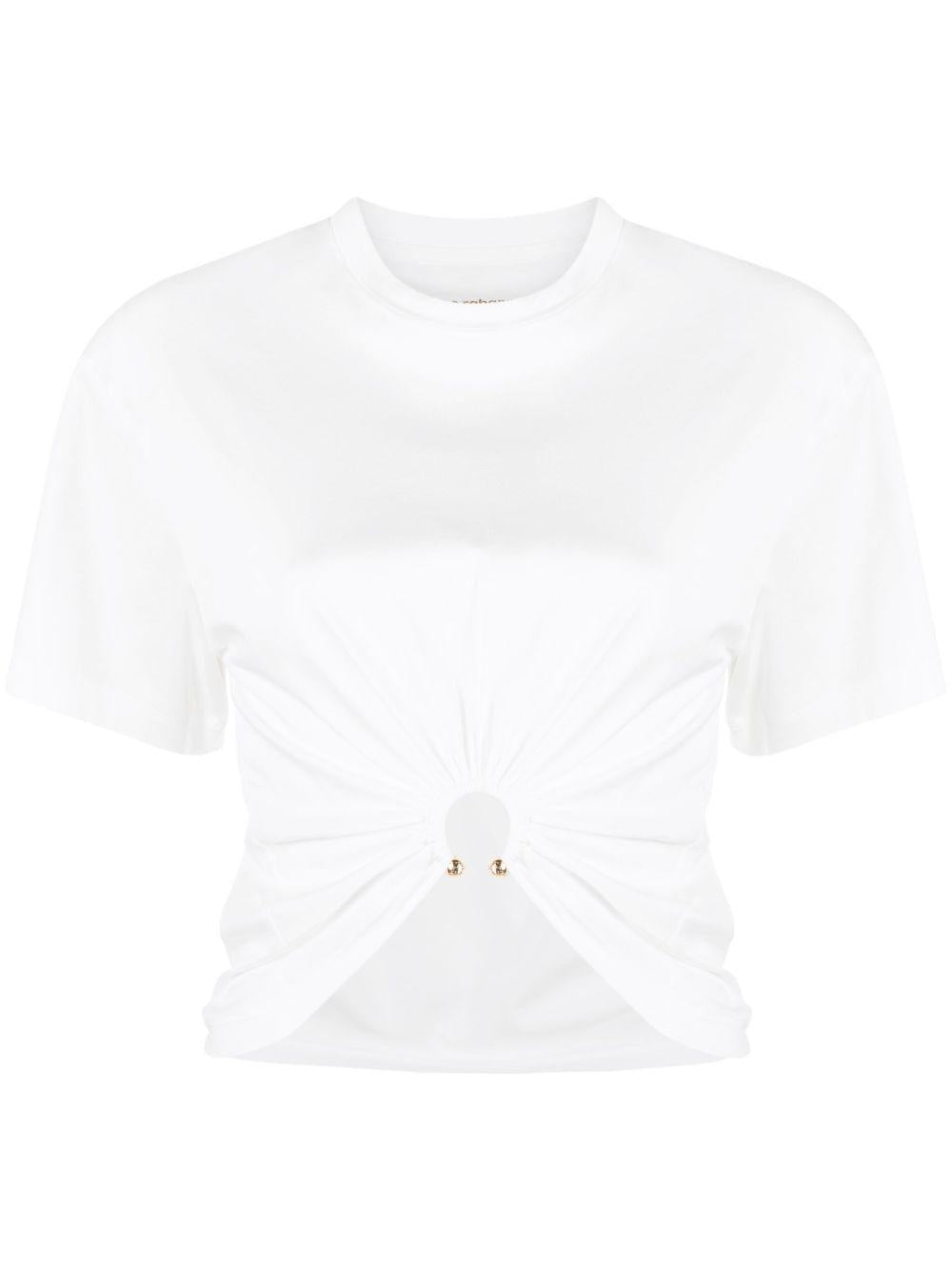 T-shirt bianca con piercing<BR/> 23AJTO539CO0485 P109 OFF WHITE RABANNE 