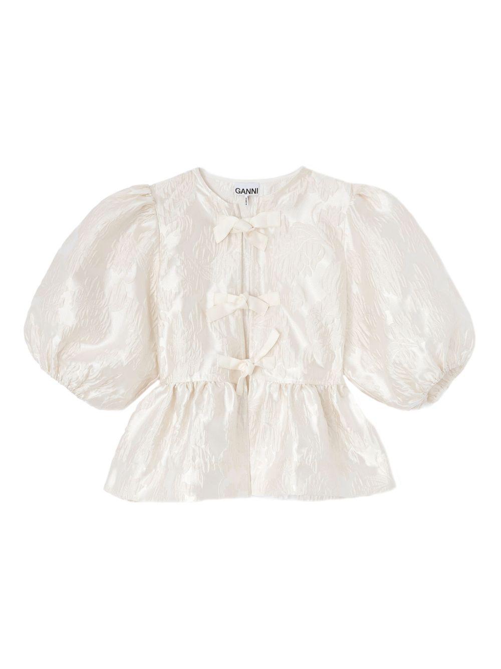 Satin Cloque Peplum Blouse A1040079 135 EGRET GANNI 
