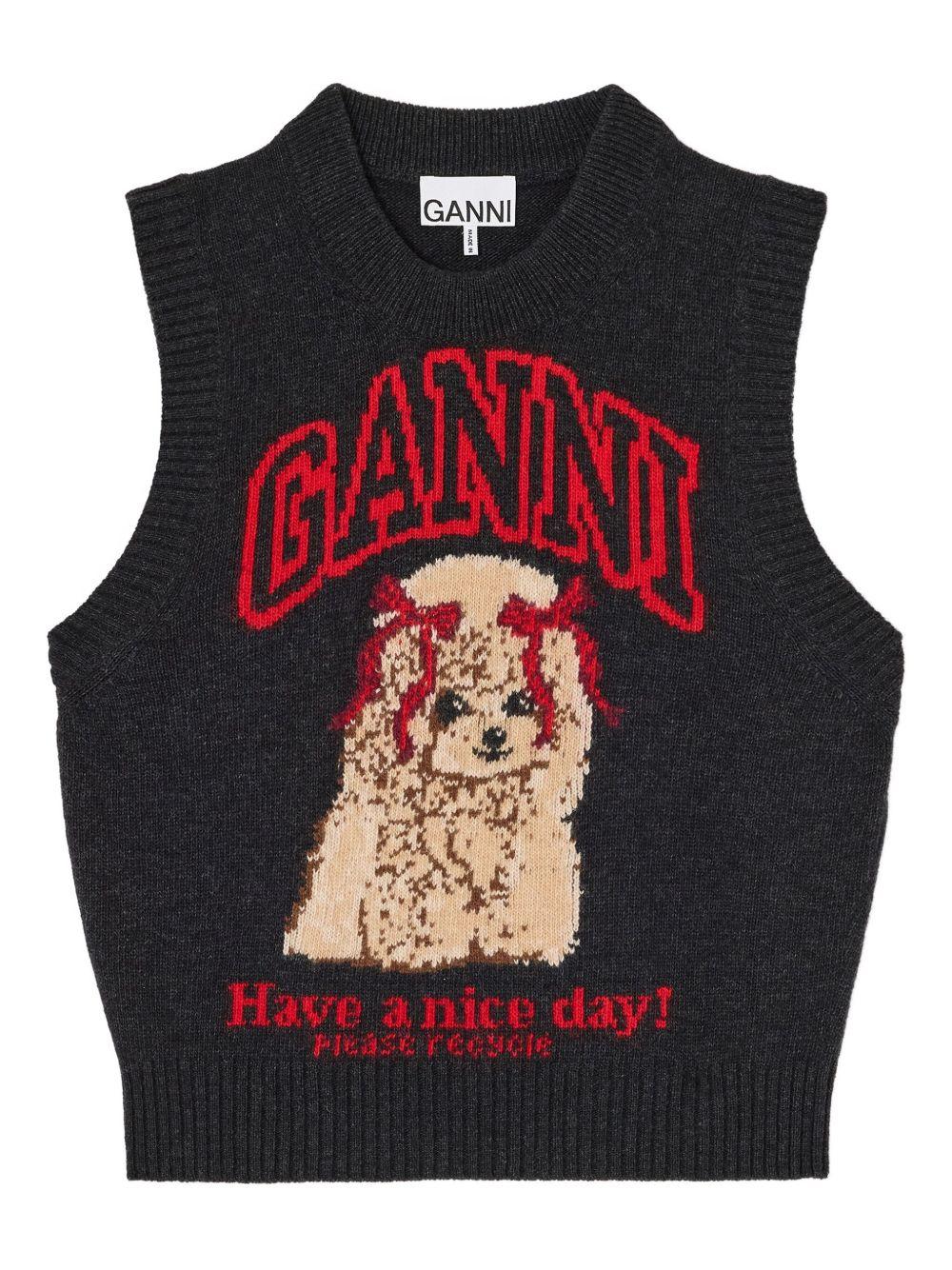 Graphic Wool Vest A1070044 052 BLACK SAND GANNI 