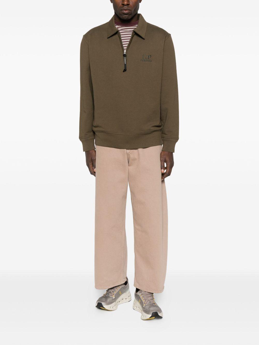 Diagonal Raised Fleece Half Zip Sweatshirt 19CMSS140A005086W 683 IVY GREEN CP COMPANY 