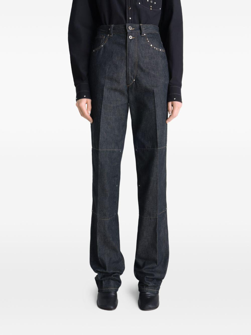 High Waisted Straight Pants with Studs PA1303LD1061 BK965 SLATE LEMAIRE 