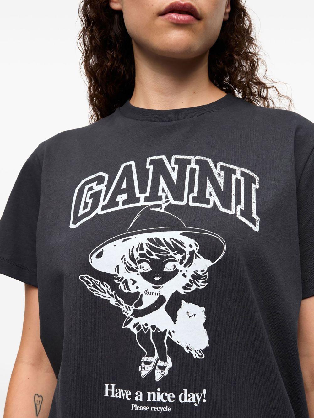 Black Basic Cotton Witch Relaxed T-shirt T4138 252 PHANTOM GANNI 