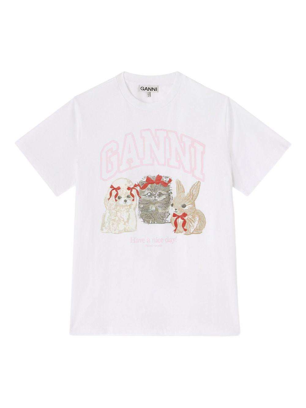 Basic Cotton Jersey Cure Animals A1050029 151 BRIGHT WHITE GANNI 