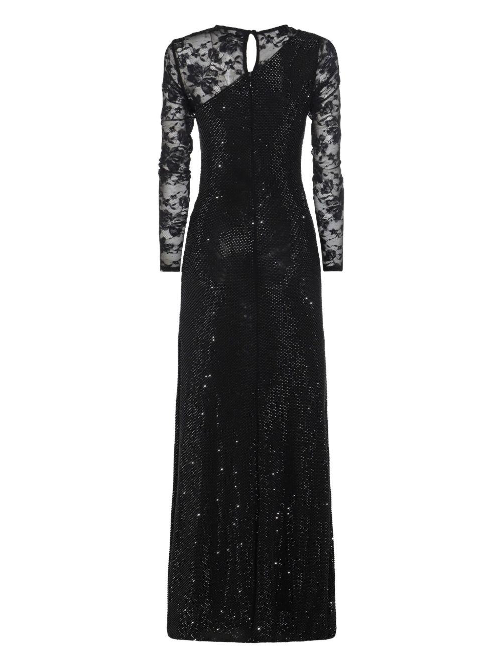 Abito lungo nero con maniche in pizzo e strass PF25100XB BLACK SELF-PORTRAIT 